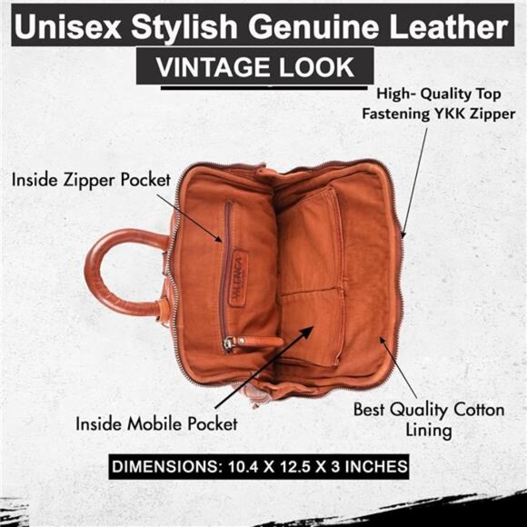 Unisex Brown Leather Backpack Genuine Leather Backpack, 12.5 Inch main image 4